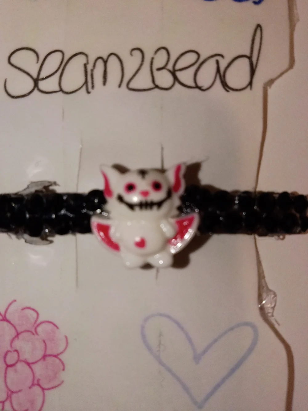 Hair Clip - White and Pink Bat Cat Accent